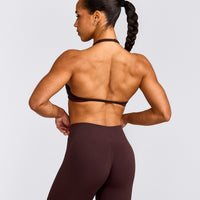 EnhanceLift™ Seamless Minimal Halter Neck Bralette with Grey Logo | Plum Brown