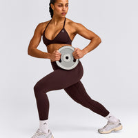 EnhanceLift™ Seamless Minimal Halter Neck Bralette with Grey Logo | Plum Brown