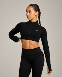 EnhanceLift™ Seamless Crop Jacket with Grey Logo | Black
