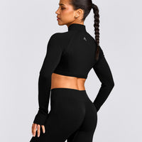 EnhanceLift™ Seamless Crop Jacket with Grey Logo | Black