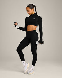 EnhanceLift™ Seamless Crop Jacket with Grey Logo | Black