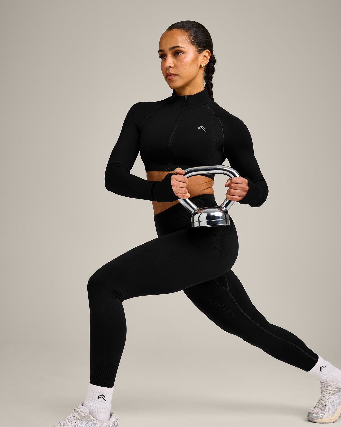 EnhanceLift™ Seamless Crop Jacket with Grey Logo | Black