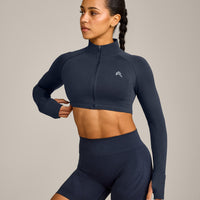 EnhanceLift™ Seamless Crop Jacket with Grey Logo | True Blue