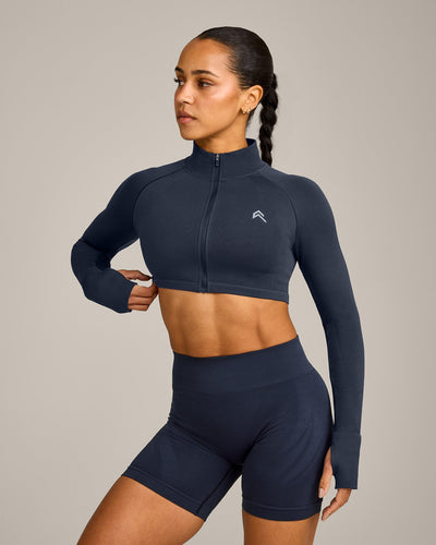 EnhanceLift™ Seamless Crop Jacket with Grey Logo | True Blue