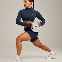 EnhanceLift™ Seamless Crop Jacket with Grey Logo | True Blue