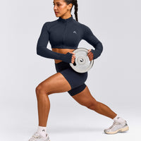 EnhanceLift™ Seamless Crop Jacket with Grey Logo | True Blue