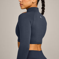 EnhanceLift™ Seamless Crop Jacket with Grey Logo | True Blue