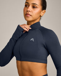 EnhanceLift™ Seamless Crop Jacket with Grey Logo | True Blue