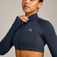 EnhanceLift™ Seamless Crop Jacket with Grey Logo | True Blue