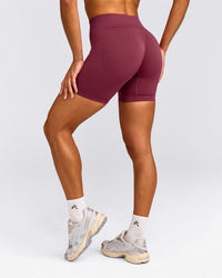 EnhanceLift™ Seamless Shorts with Gray Logo | Burnt Maroon Red