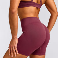 EnhanceLift™ Seamless Shorts with Gray Logo | Burnt Maroon Red