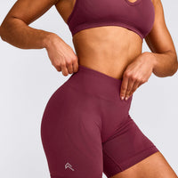 EnhanceLift™ Seamless Shorts with Gray Logo | Burnt Maroon Red