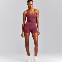 EnhanceLift™ Seamless Strappy Racer Tank Top with Built in Bra New Branding | Burnt Maroon Red