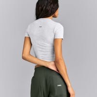 Fitted Cotton Short Sleeve Crew Neck T-Shirt | Light Gray Marl