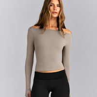 FormeSoft™ Fitted Off-The-Shoulder Long Sleeve Top | Washed Minky