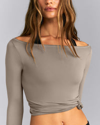 FormeSoft™ Fitted Off-The-Shoulder Long Sleeve Top | Washed Minky