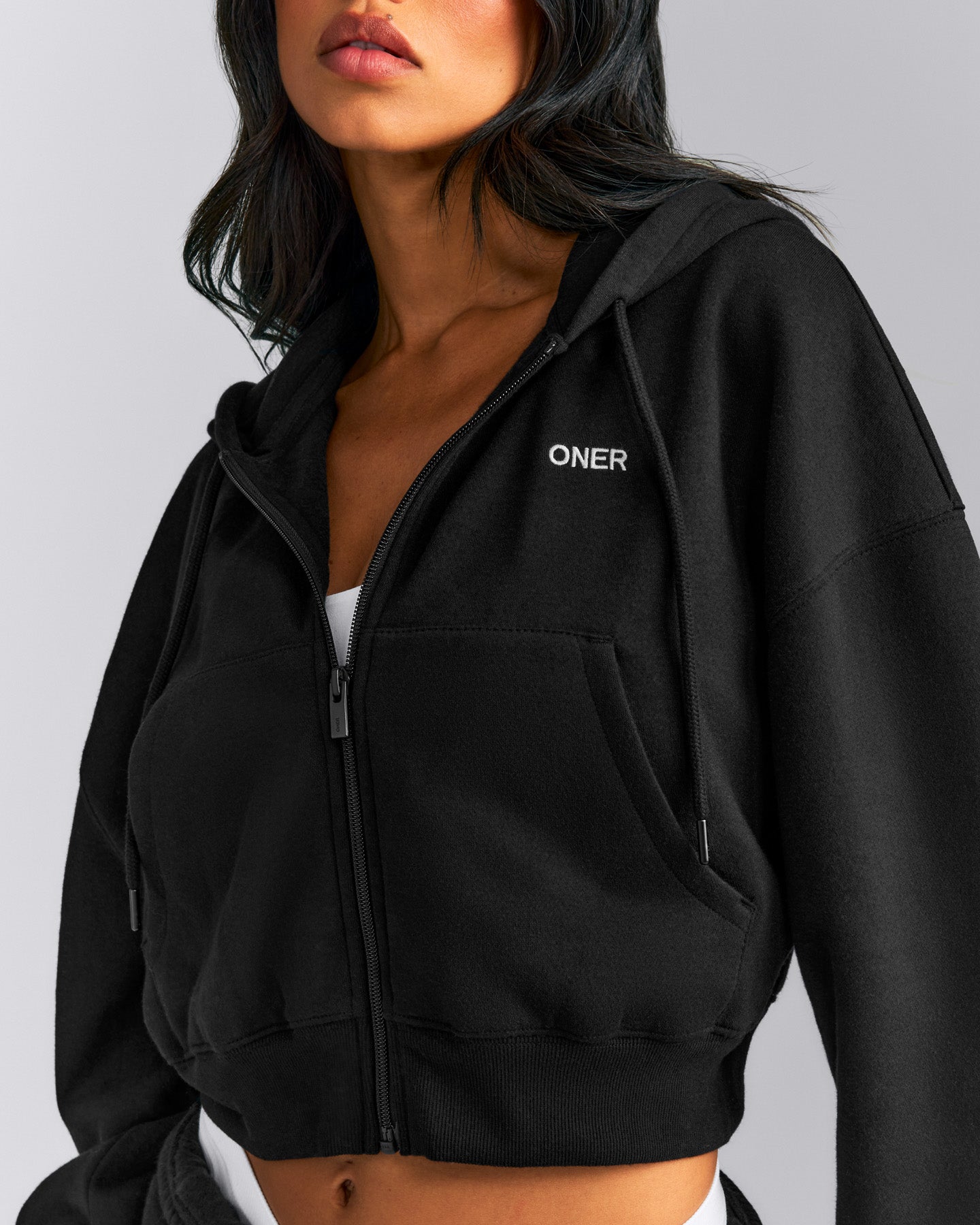 Foundations All Season Cropped Zip Through Hoodie New Branding | Black