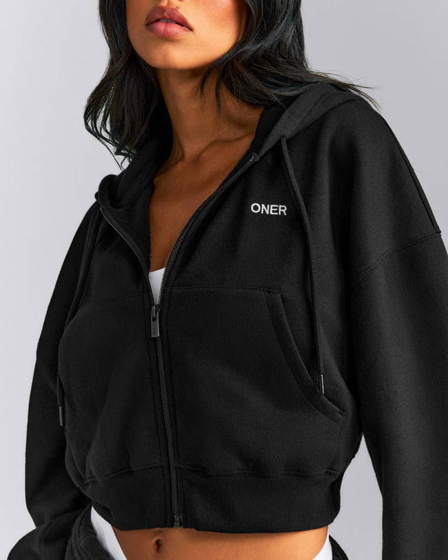 Foundations All Season Cropped Zip Through Hoodie New Branding | Black