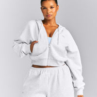 Foundations All Season Cropped Zip Up Hoodie | Gray Marl