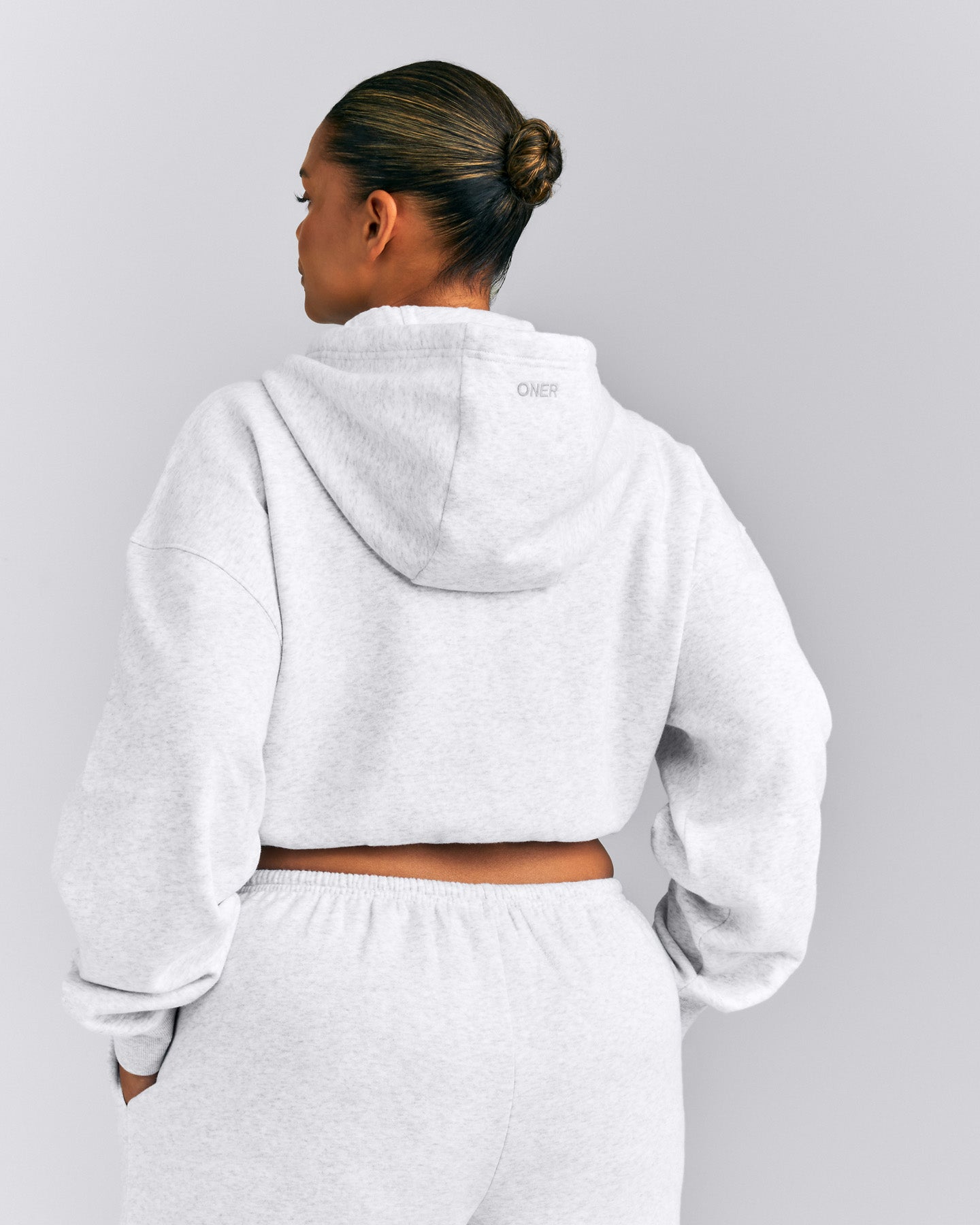 Foundations All Season Cropped Zip Up Hoodie | Gray Marl