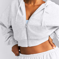 Foundations All Season Cropped Zip Up Hoodie | Gray Marl