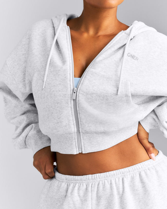 Foundations All Season Cropped Zip Up Hoodie | Gray Marl