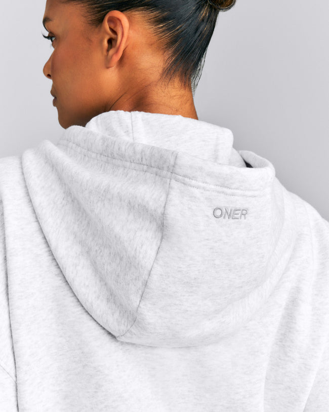 Foundations All Season Cropped Zip Up Hoodie | Gray Marl