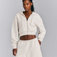 Foundations All Season Cropped Zip Up Hoodie | Oat Marl