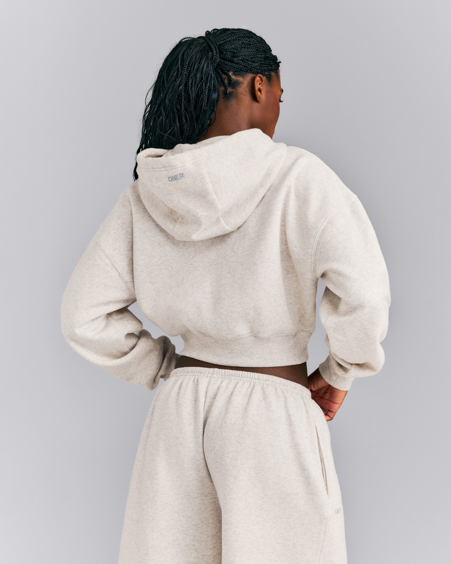 Foundations All Season Cropped Zip Up Hoodie | Oat Marl