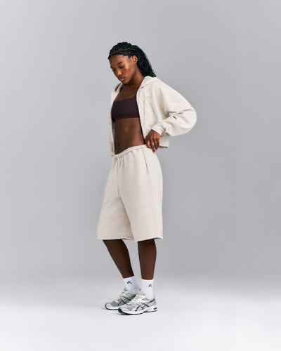 Foundations All Season Cropped Zip Up Hoodie | Oat Marl