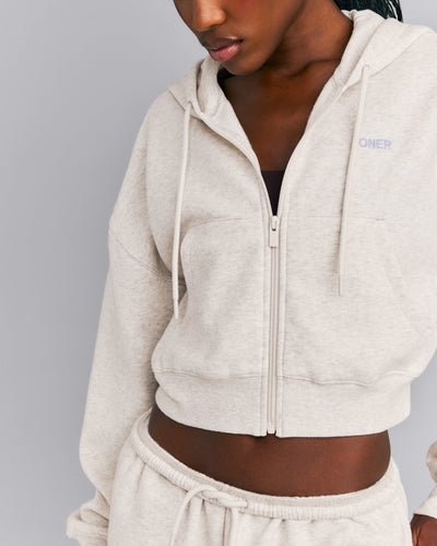 Foundations All Season Cropped Zip Up Hoodie | Oat Marl
