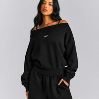 Foundations All Season Crossover Boat Neck Sweatshirt | Black
