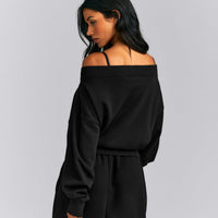 Foundations All Season Crossover Boat Neck Sweatshirt | Black