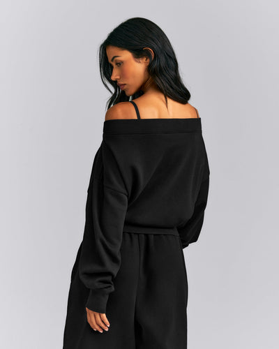 Foundations All Season Crossover Boat Neck Sweatshirt | Black