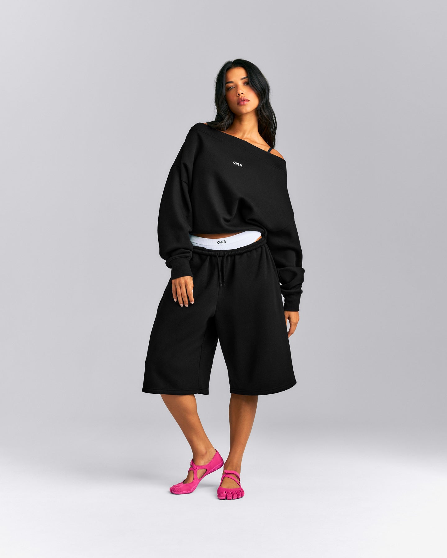 Foundations All Season Crossover Boat Neck Sweatshirt | Black