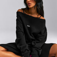 Foundations All Season Crossover Boat Neck Sweatshirt | Black