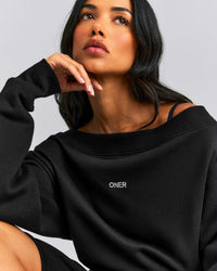Foundations All Season Crossover Boat Neck Sweatshirt | Black
