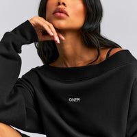 Foundations All Season Crossover Boat Neck Sweatshirt | Black