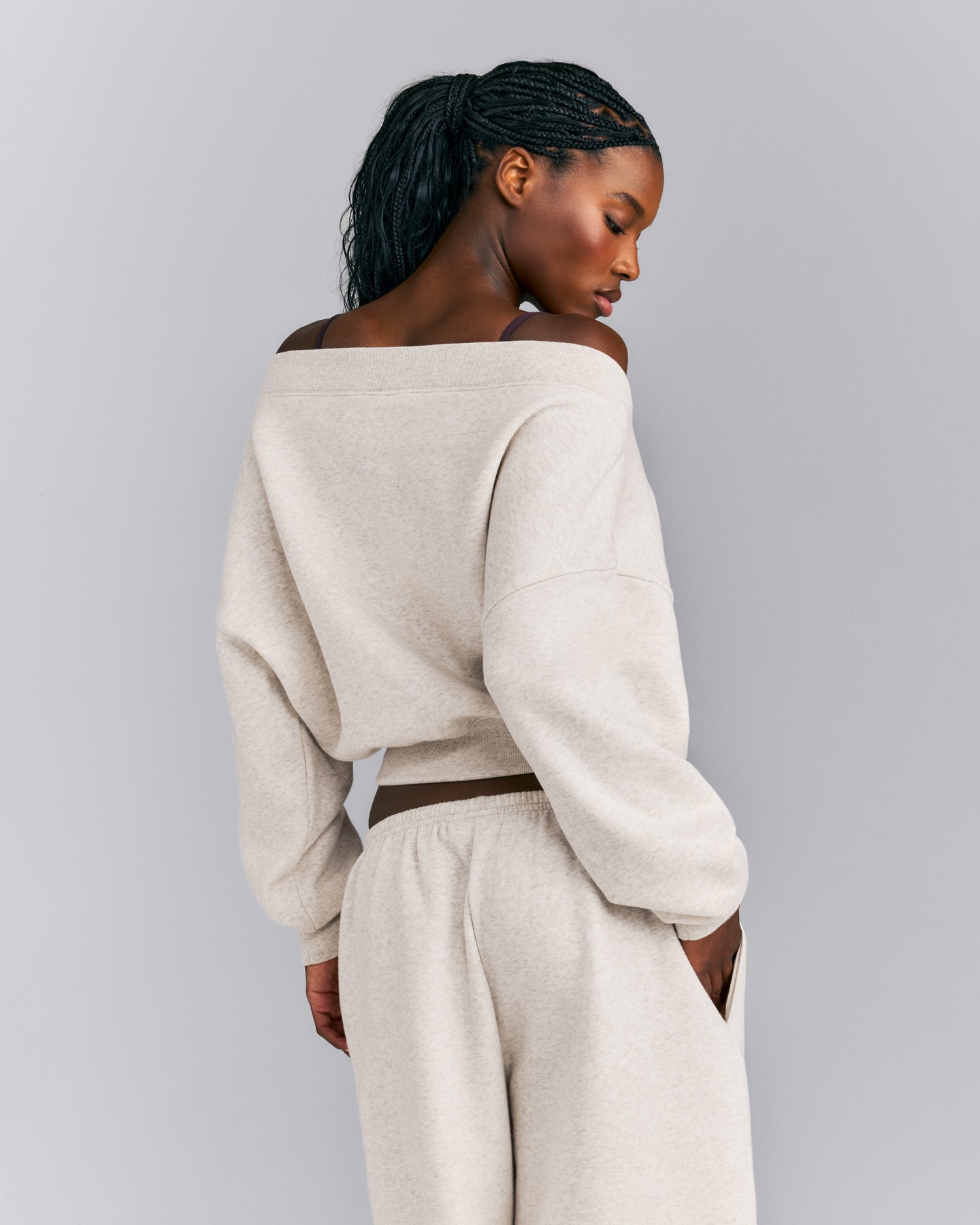 Foundations All Season Crossover Boat Neck Sweatshirt | Oat Marl