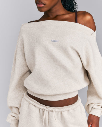 Foundations All Season Crossover Boat Neck Sweatshirt | Oat Marl