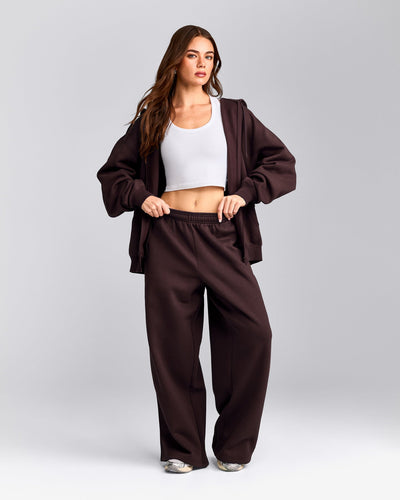Foundations Cosy Oversized Straight Leg Joggers | Plum Brown