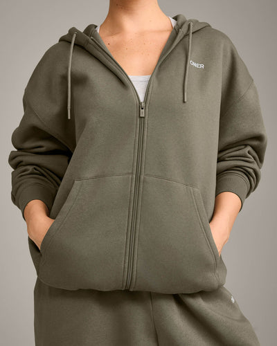 Foundations Cosy Oversized Zip Through Hoodie | Alpine Green