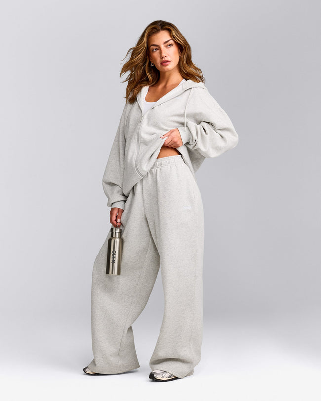 Foundations Cosy Oversized Zip Through Hoodie | Light Grey Marl