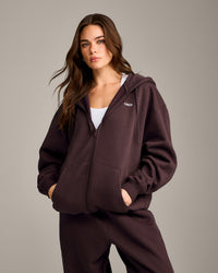 Foundations Cosy Oversized Zip Through Hoodie | Plum Brown