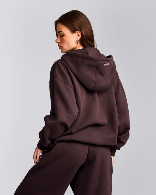 Foundations Cosy Oversized Zip Up Hoodie | Plum Brown