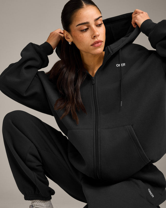 Foundations Cosy Oversized Zip Through Hoodie | Soft Black
