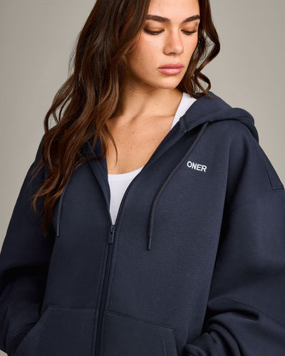 Foundations Cosy Oversized Zip Through Hoodie | True Blue