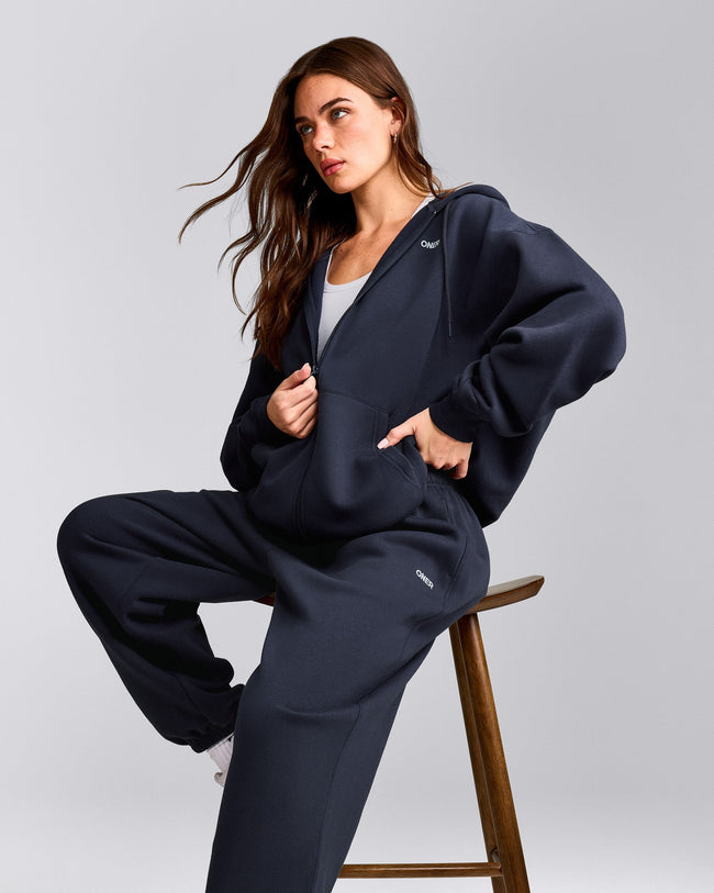 Foundations Cosy Oversized Zip Through Hoodie | True Blue