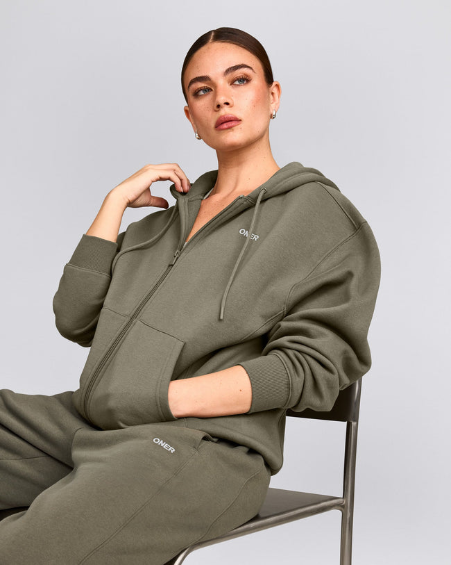 Foundations Cosy Zip Through Hoodie | Alpine Green