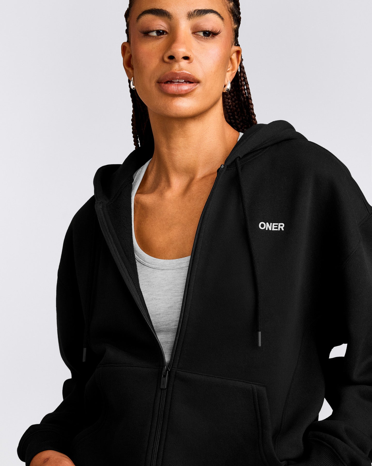 Foundations Cosy Zip Through Hoodie | Black